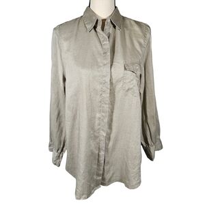Thayer 100% Linen Long Sleeve Button Down Shirt, Khaki, Medium